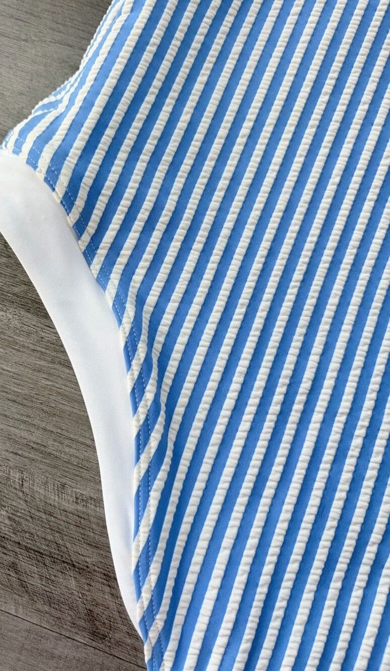 Abercrombie & Fitch Marina One-Piece Swimsuit Striped Seersucker Size M Blue - Picture 5 of 6